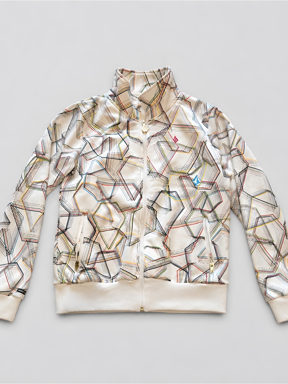 Y2K Volcom White Geometric Multicolor Bomber Jacket